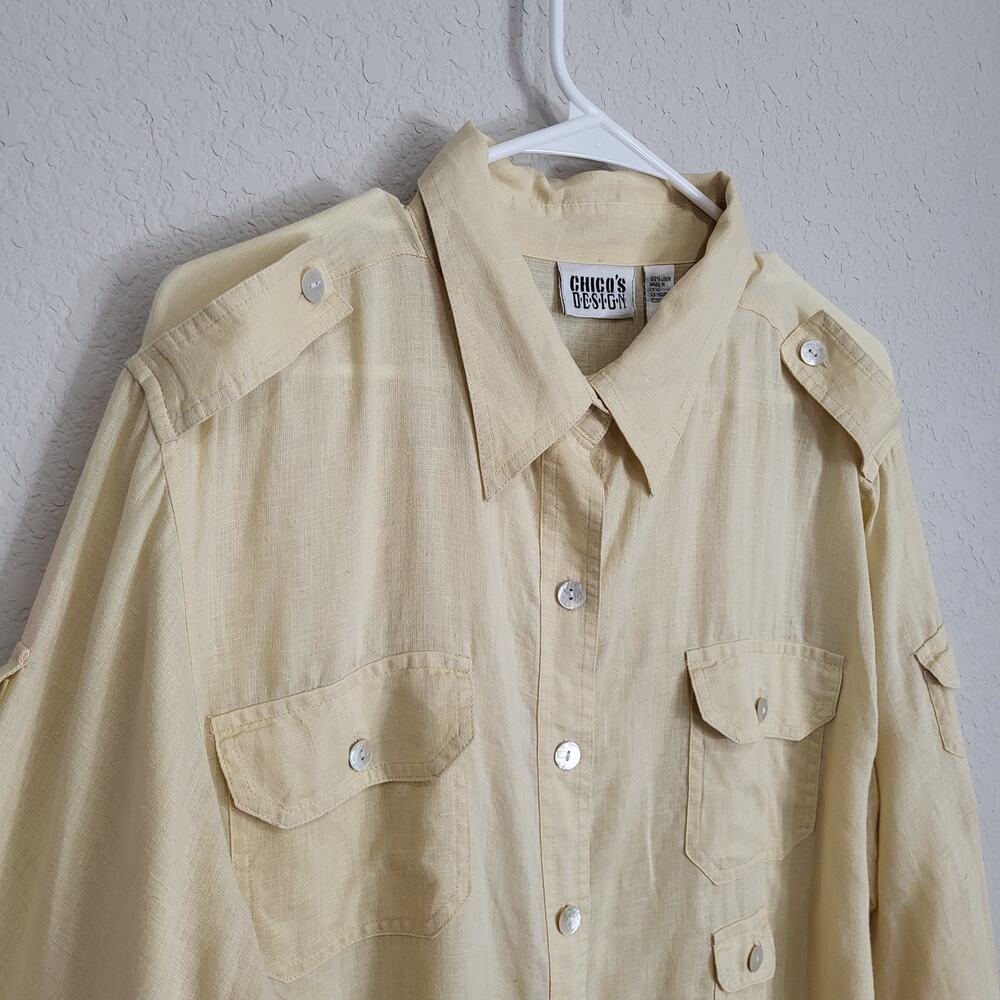 Chico's 100% Linen Button Up Shirt Women's XL 16 Chicos 3 Butter Yellow Casual - Picture 10 of 13